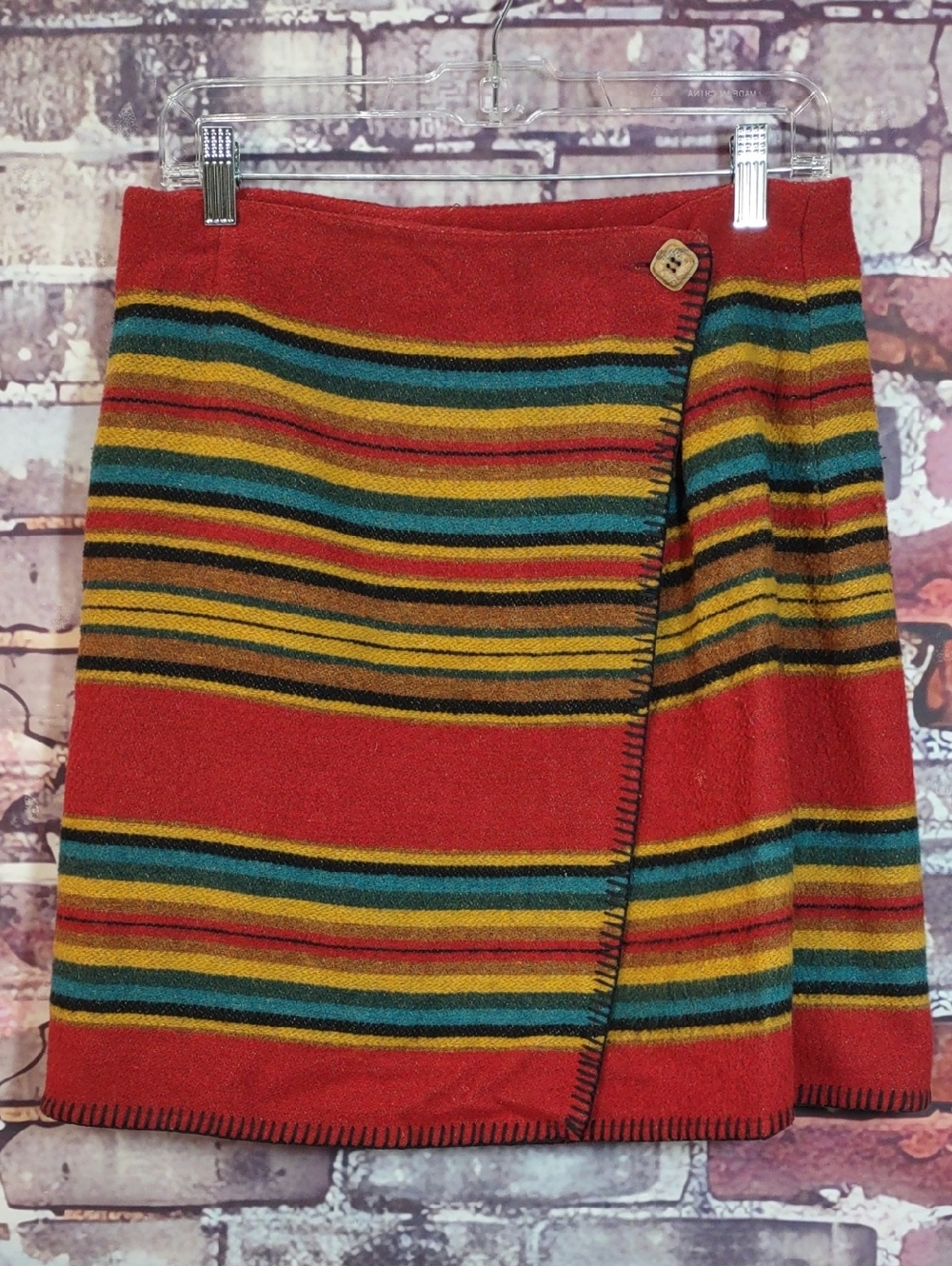Vintage Saddle Blanket Striped Wrap-Style Mini Skirt